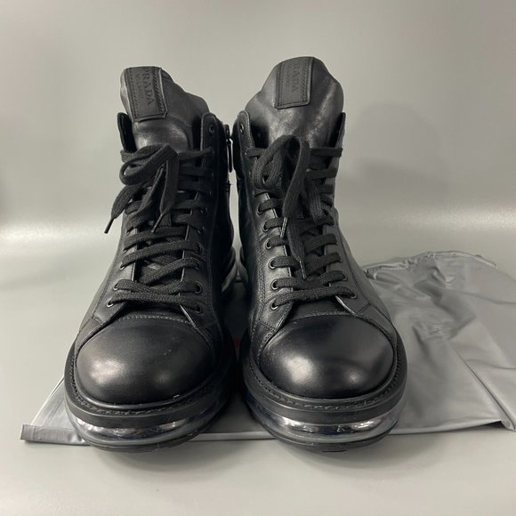 Authentic Prada Black Leather High Top Sneakers, Men's Size 9 (US 10) - Picture 4 of 15